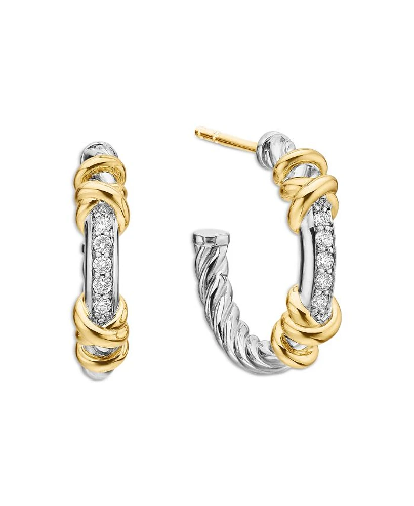 Petite Helena Wrap Hoop Earrings in Sterling Silver with 18K Yellow Gold and Diamonds, 0.11 tcw