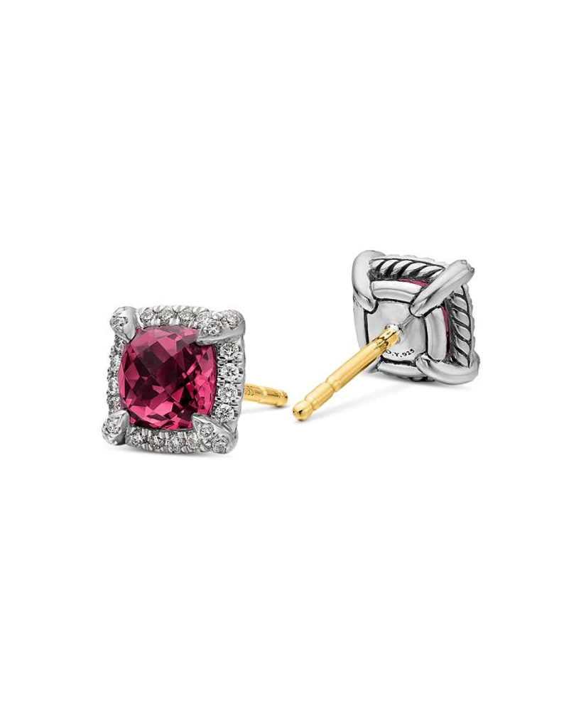 Sterling Silver Chatelaine Garnet Stud Earrings with Diamonds - Exclusive