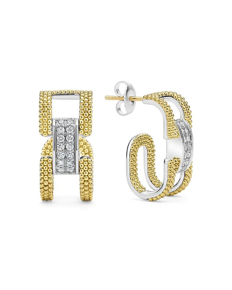 18K Yellow Gold & Sterling Silver Caviar Lux Clip Diamond Pavé Hoop Earrings - Exclusive