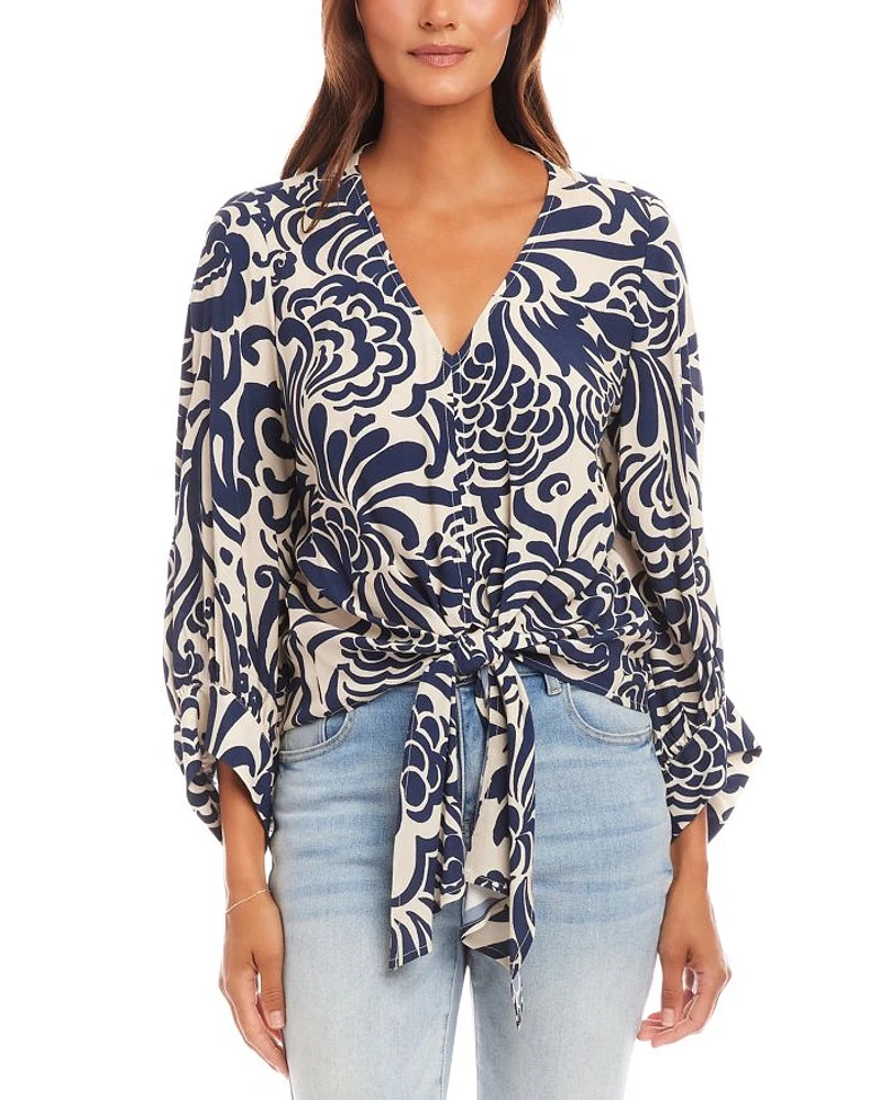Blouson Sleeve Tie Front Top