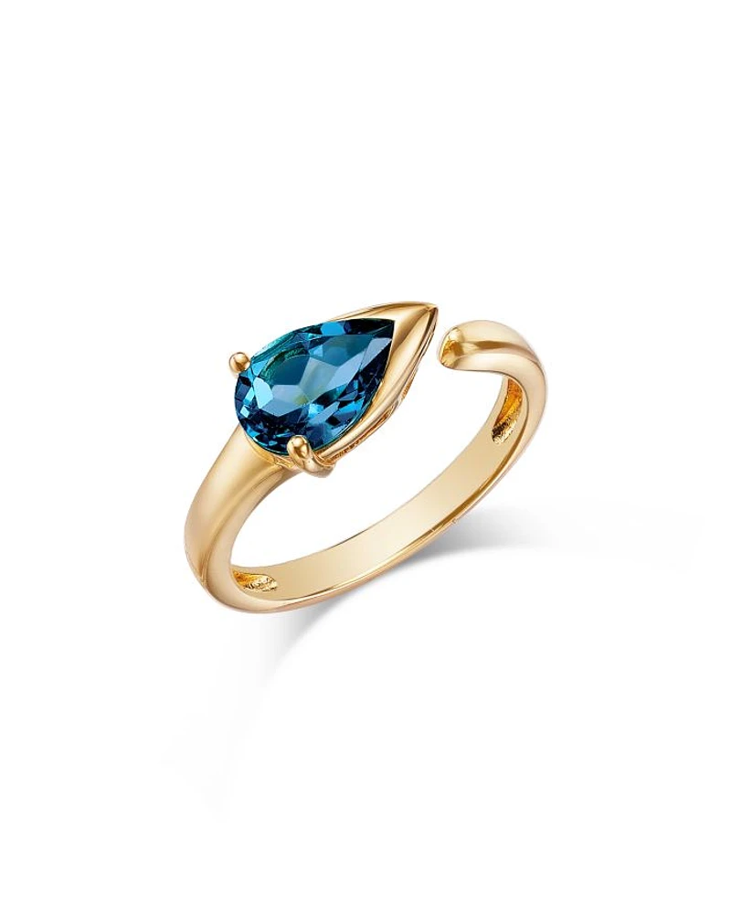 London Blue Topaz Pear Cuff Ring in 14K Yellow Gold