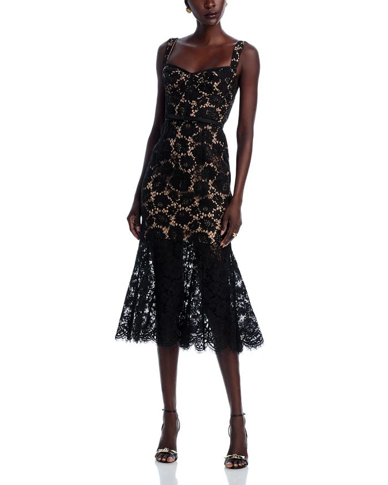 Black Fine Lace Midi Dress