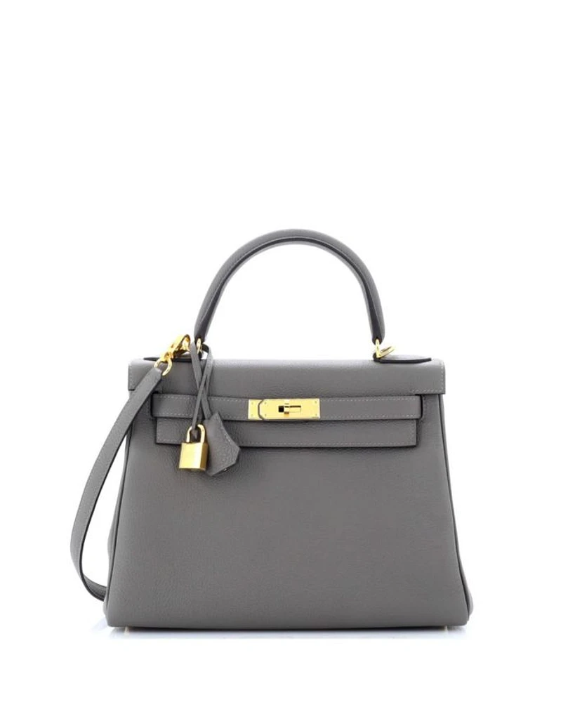 Kelly 28 Handbag Grey Togo with Gold Hardware