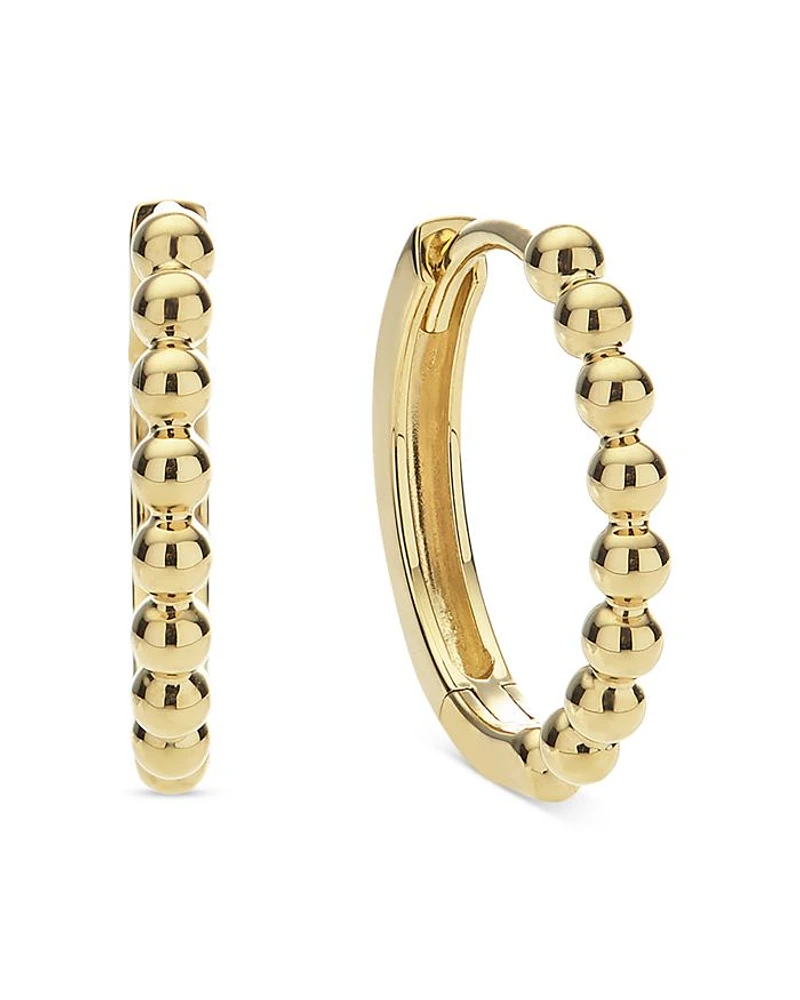 18K Yellow Gold Caviar Gold Beaded Huggie Hoop Earrings