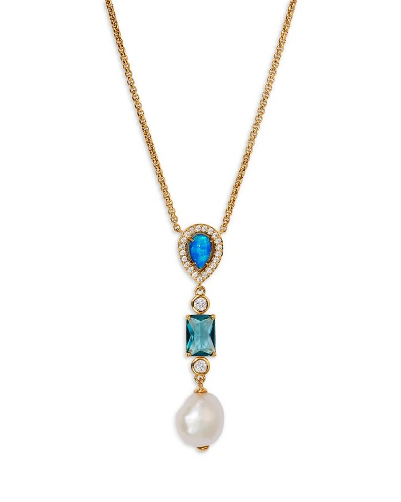 Blue Lagoon Mixed Stone Lariat Necklace in 18K Gold Plated, 16"-18"