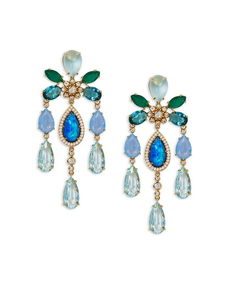 Blue Lagoon Mixed Stone Chandelier Earrings in 18K Gold Plated