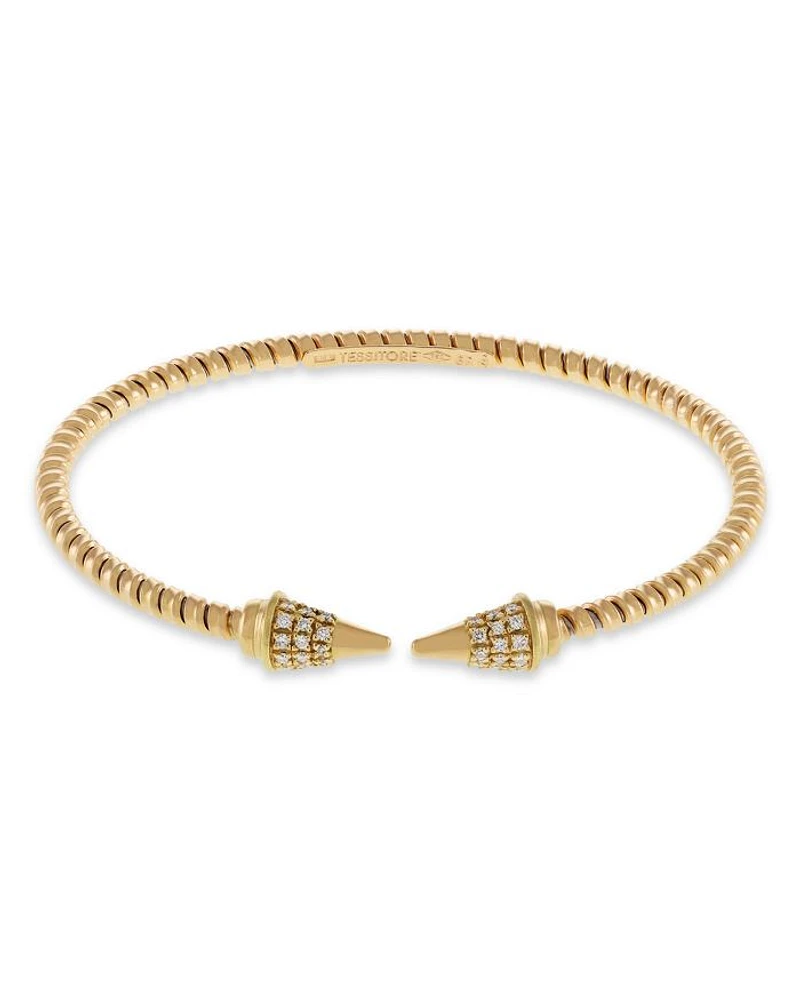 18K Yellow Gold Via Mercanti Tubogas Diamond Cone Bangle Bracelet