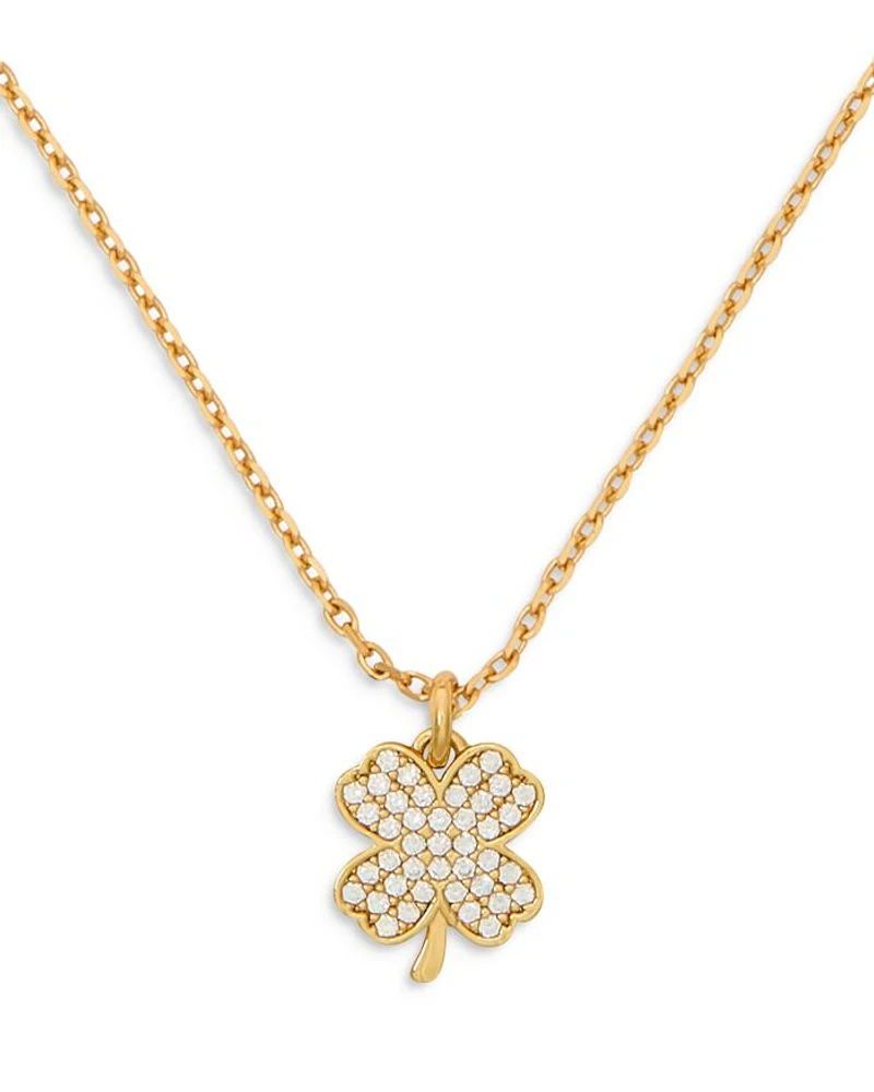 Pavé Clover Pendant Necklace in Gold Tone, 16"-19"