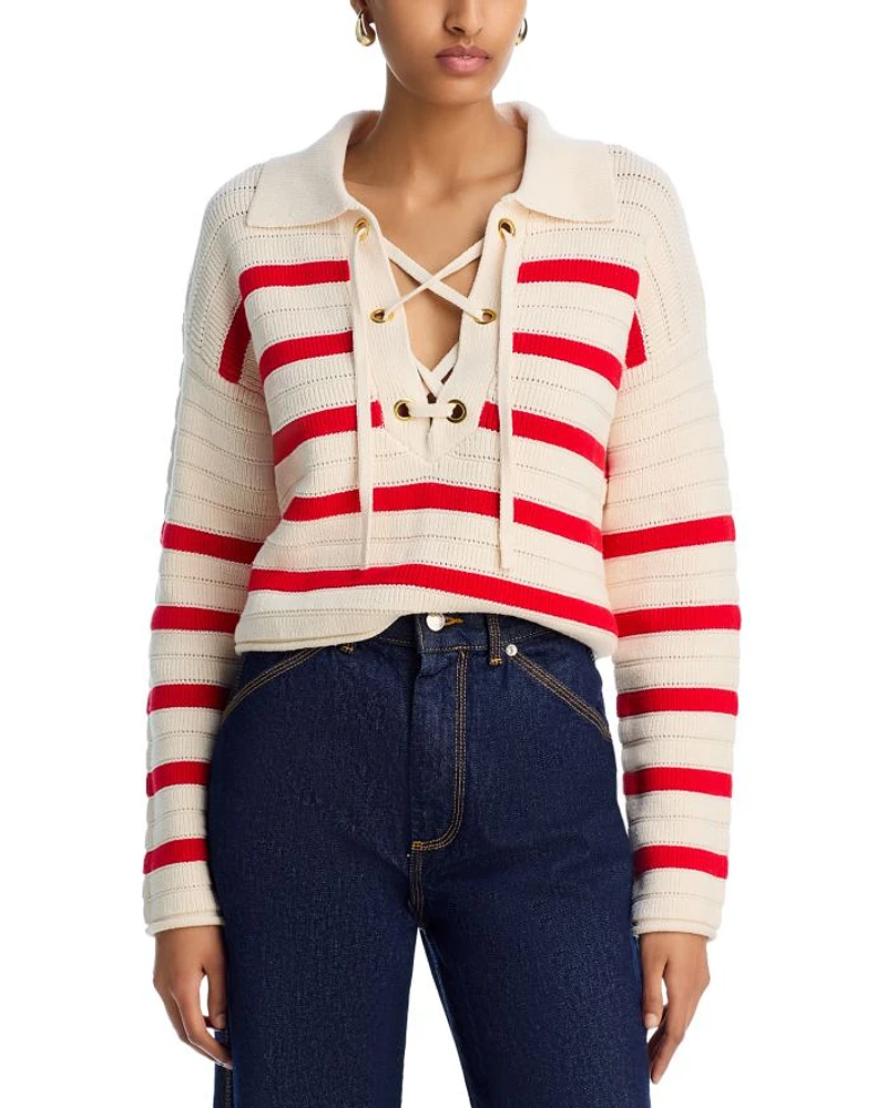 Lace Up Stripe Polo Sweater - Exclusive