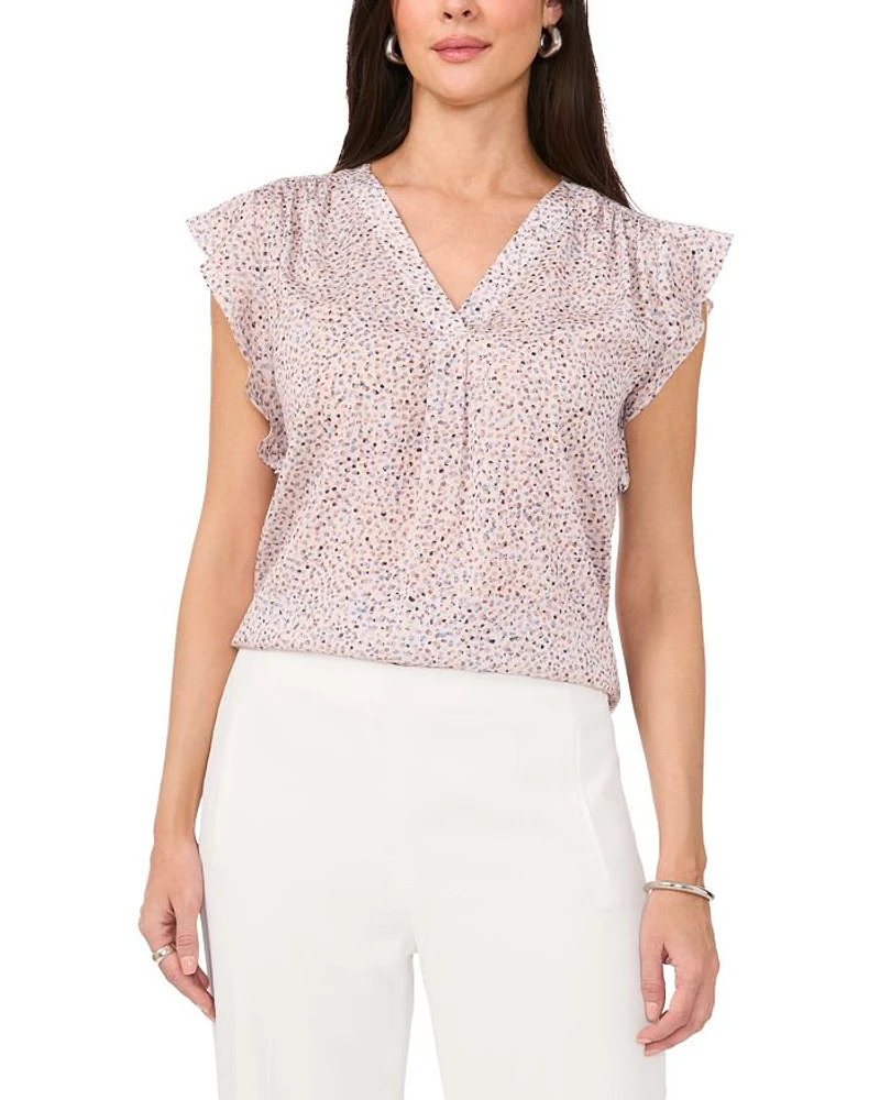 Ruffled Sleeve V Neck Top