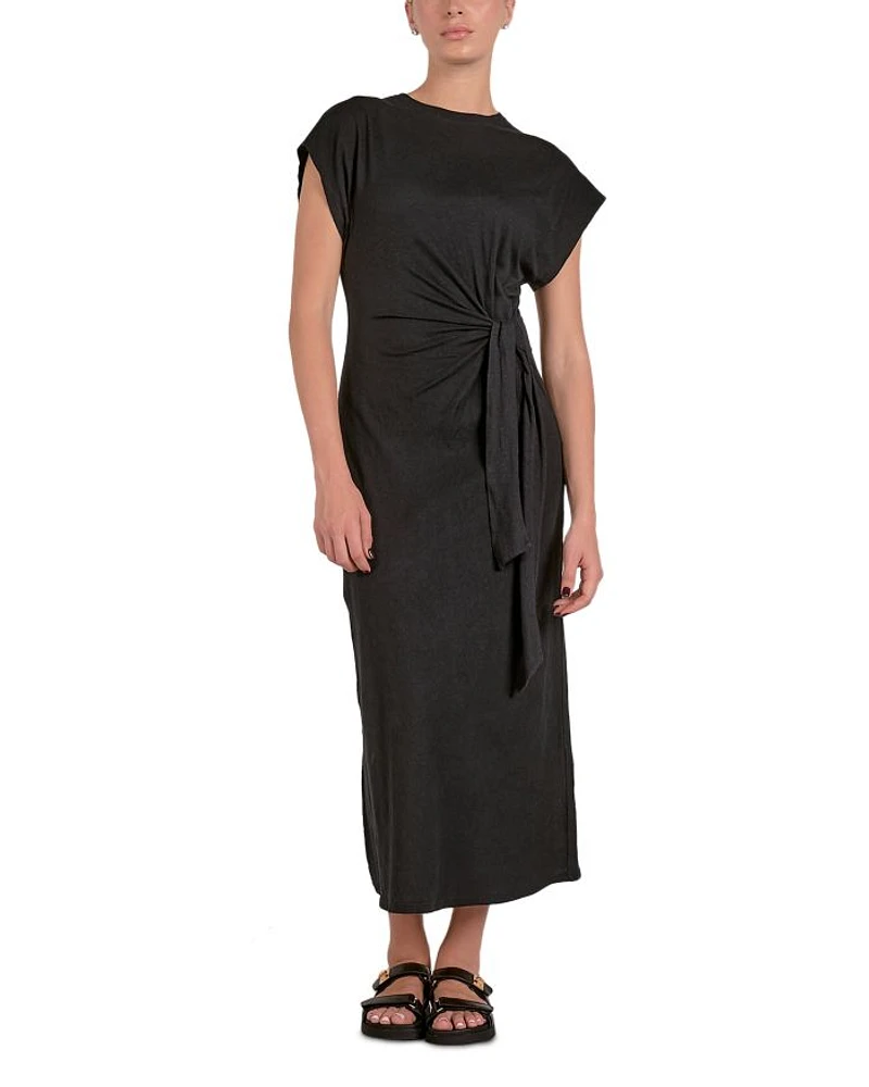 Cap Sleeve Side Tie Midi Dress
