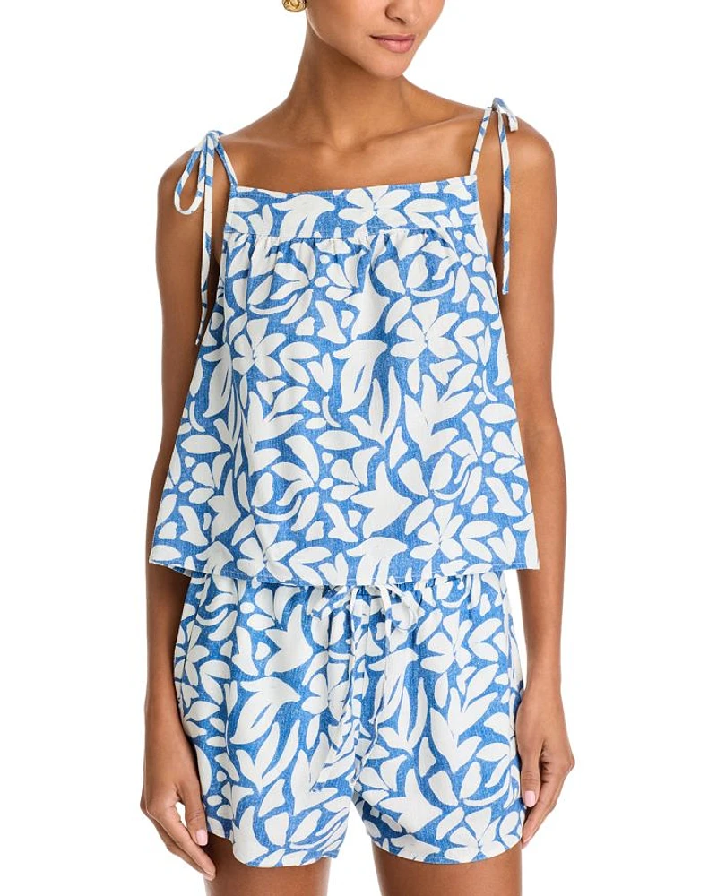 Printed Tie Shoulder Tank Top