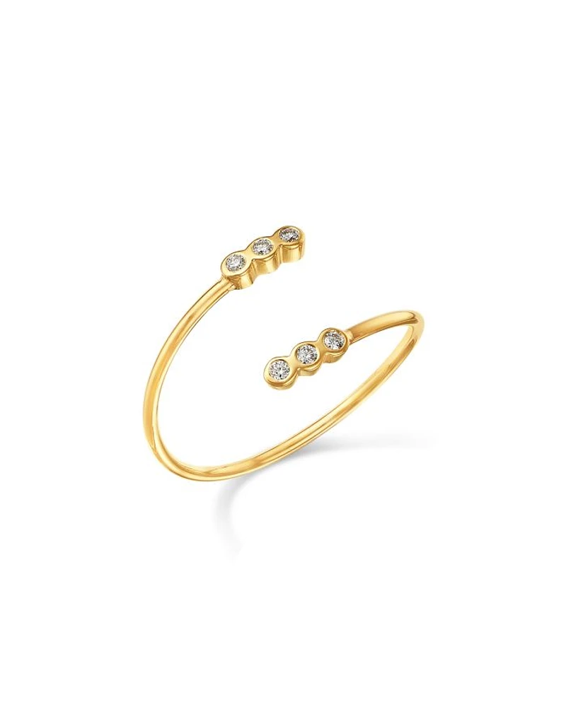 14K Yellow Gold Bezel Diamonds Bypass Ring