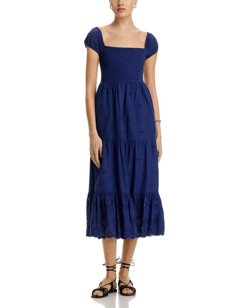 Eyelet Smocked Midi Dress