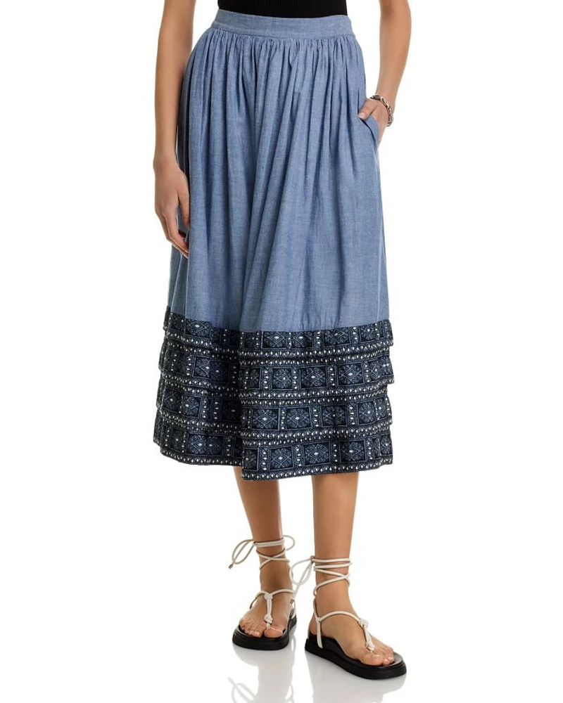 Chambray Embroidered Skirt