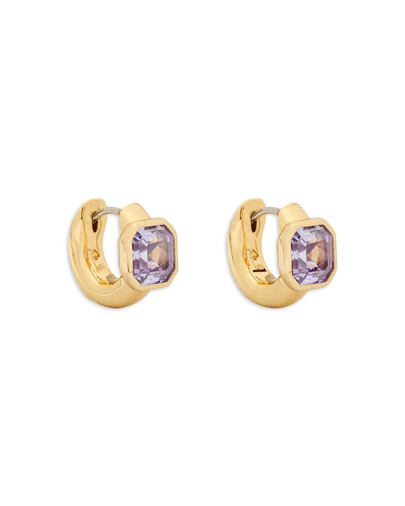 Keep Sparkling Asscher Cut Stone Huggie Hoop Earrings