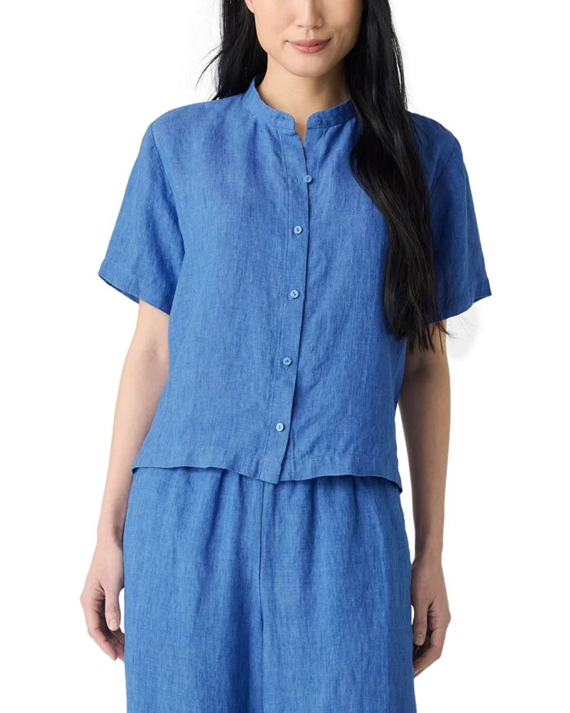 Washed Linen Délavé Mandarin Collar Shirt