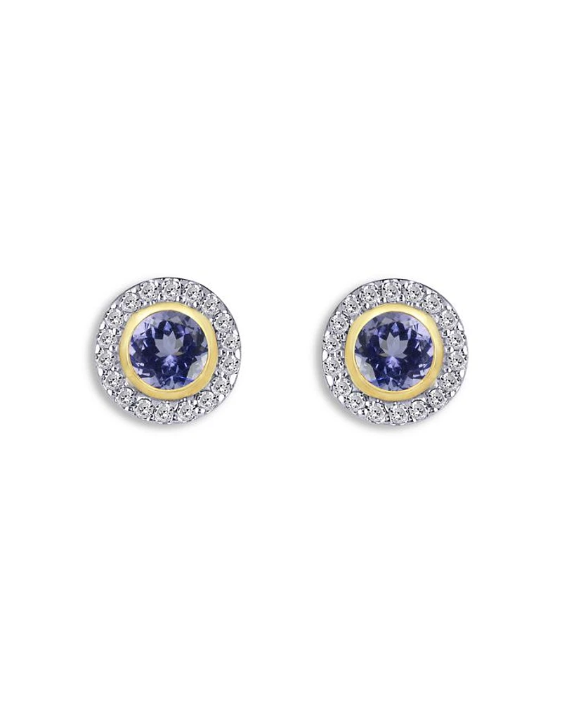 14K Yellow Gold Tanzanite & Diamond Halo Stud Earrings