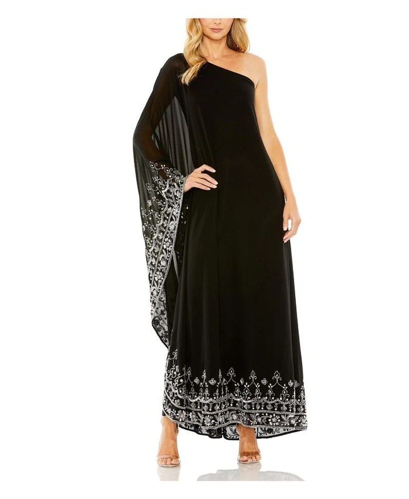 One Shoulder Embellished Trapeze Gown