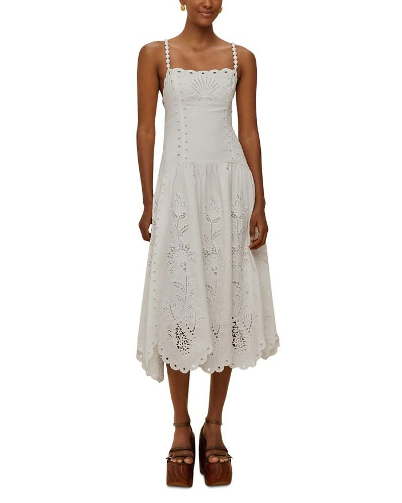 Off White Richilieu Eyelet Midi Dress