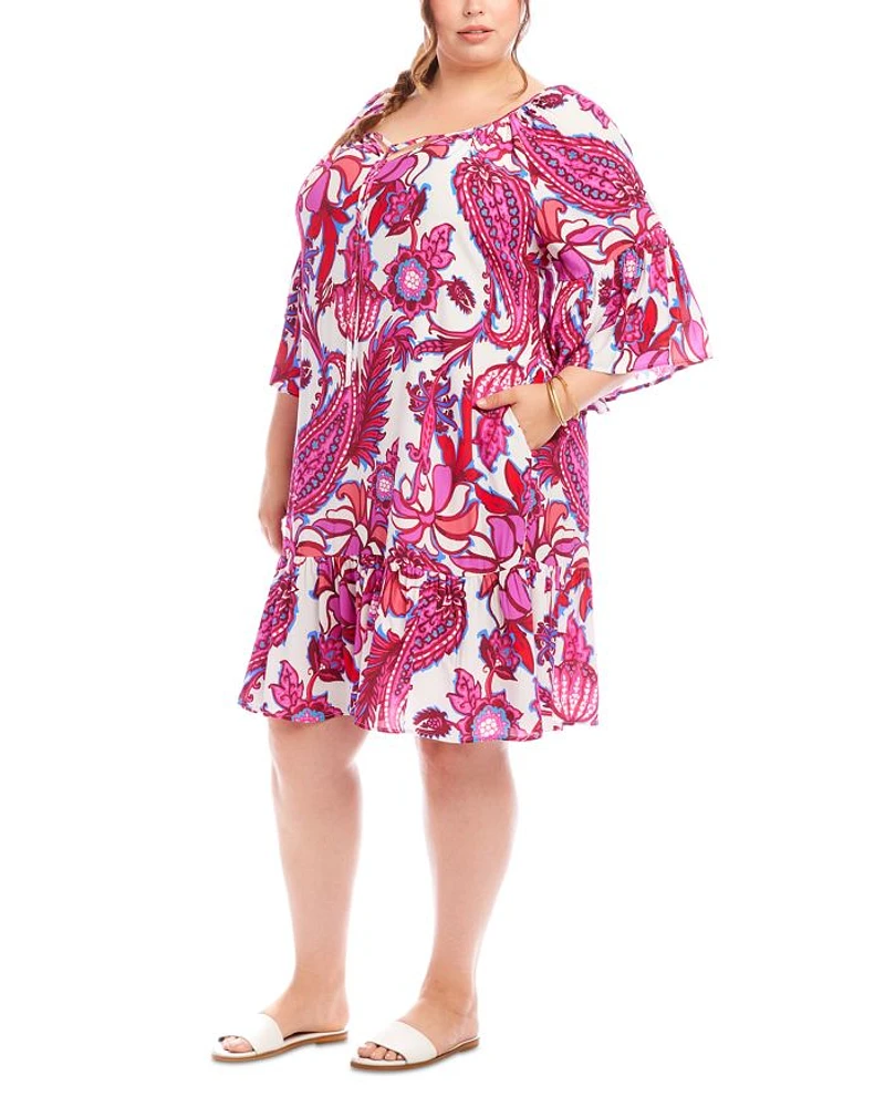 Paisley Flared Sleeve Ruffe Hem Dress