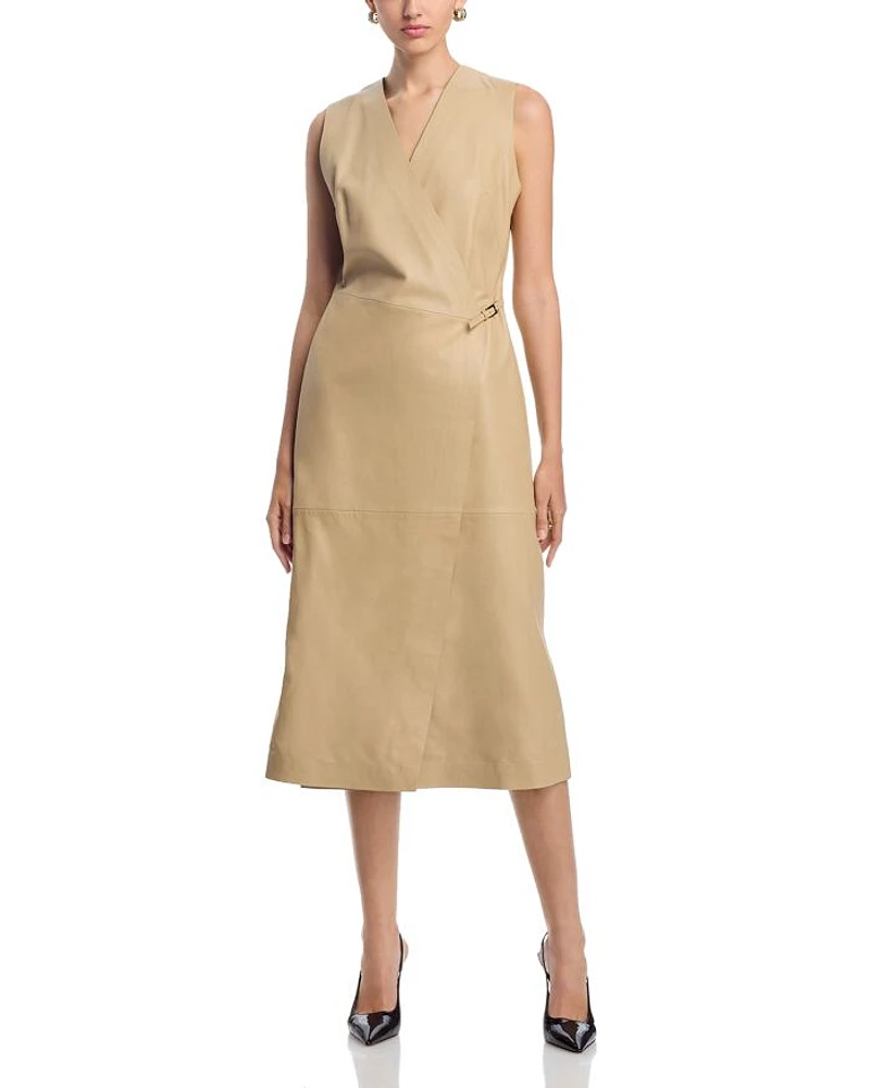 Syesha Leather Surplice Midi Dress