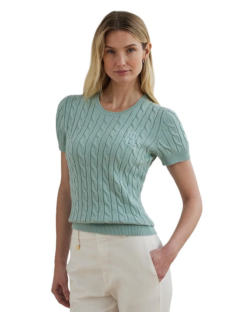 Cable Knit Cotton Short Sleeve Sweater