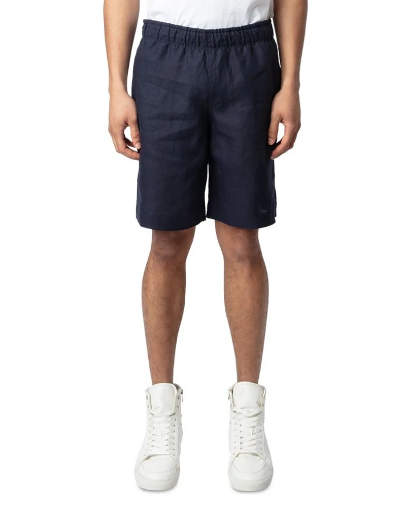 Regular Fit Pull On Linen Shorts