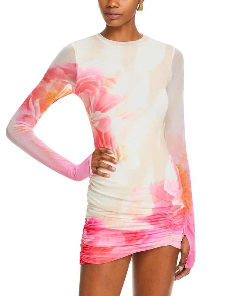 Mirza Printed Ruched Mini Dress