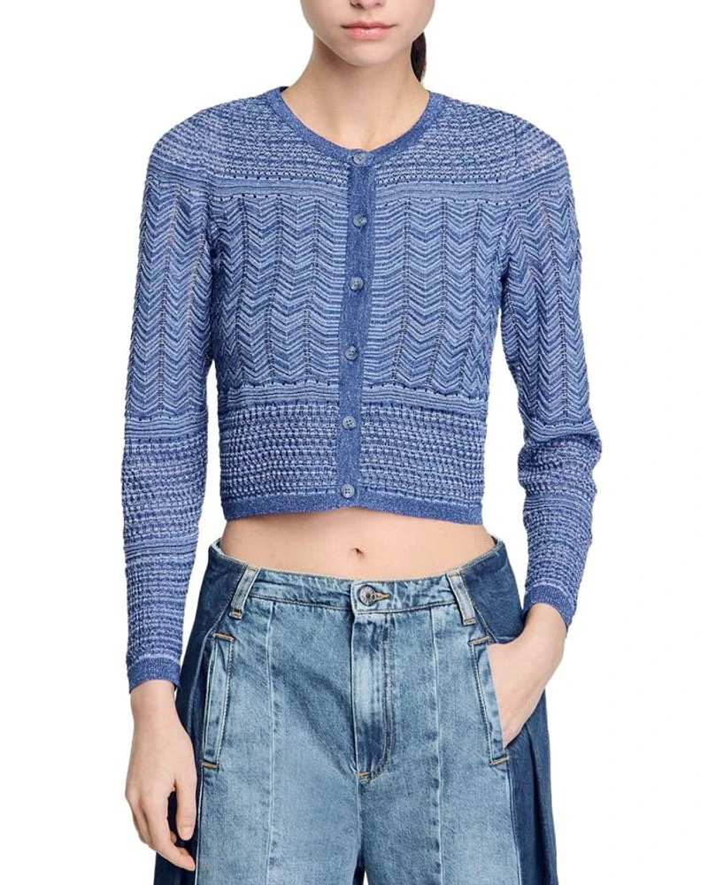 Glitter Crewneck Cardigan Sweater