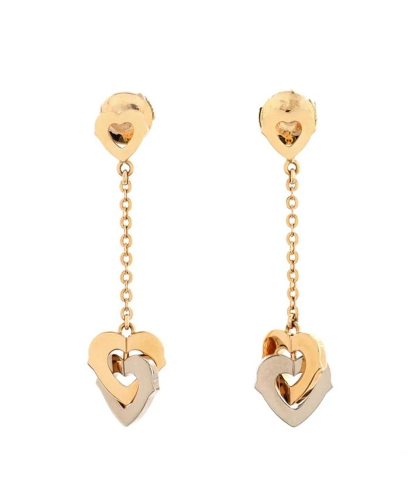 Double Heart Drop Earrings 18K Rose Gold with 18K White Gold