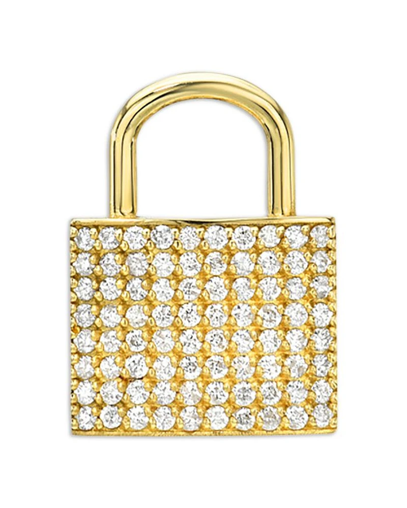 14K Yellow Gold Diamond Pavé Padlock Charm Pendant