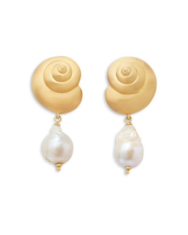 Beachside Shell & Cultured Freshwater Pearl Drop Earrings