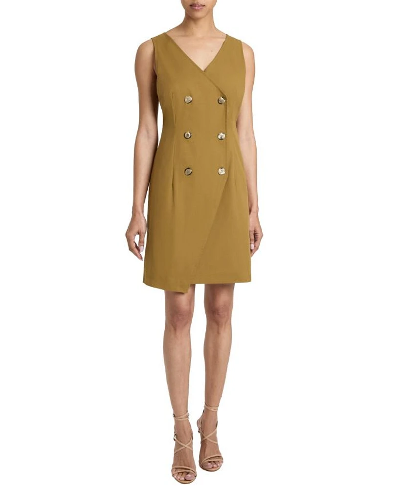 DEE Sleeveless Double Breasted A-Line Dress with Asymmetric Skirt Panel Stretch Cotton