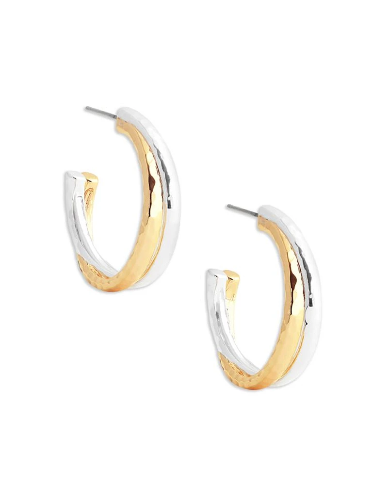 Farrier 18K Yellow Gold Plated & Sterling Silver Hoop Earrings, 1" diameter