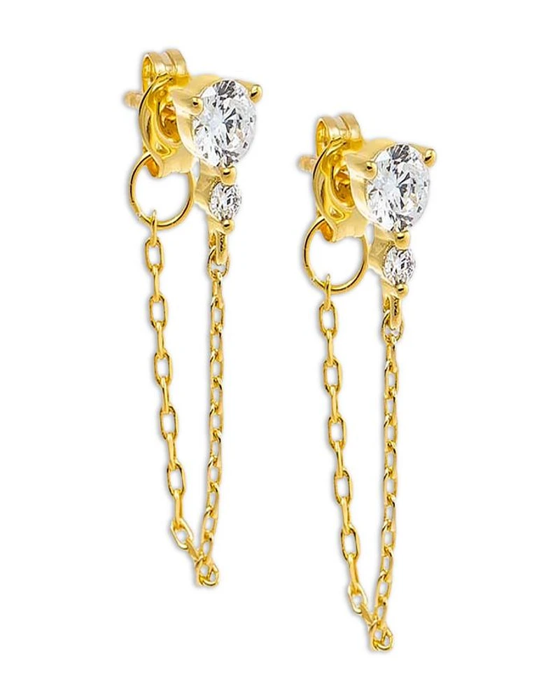 Double Cubic Zirconia Chain Front To Back Earrings