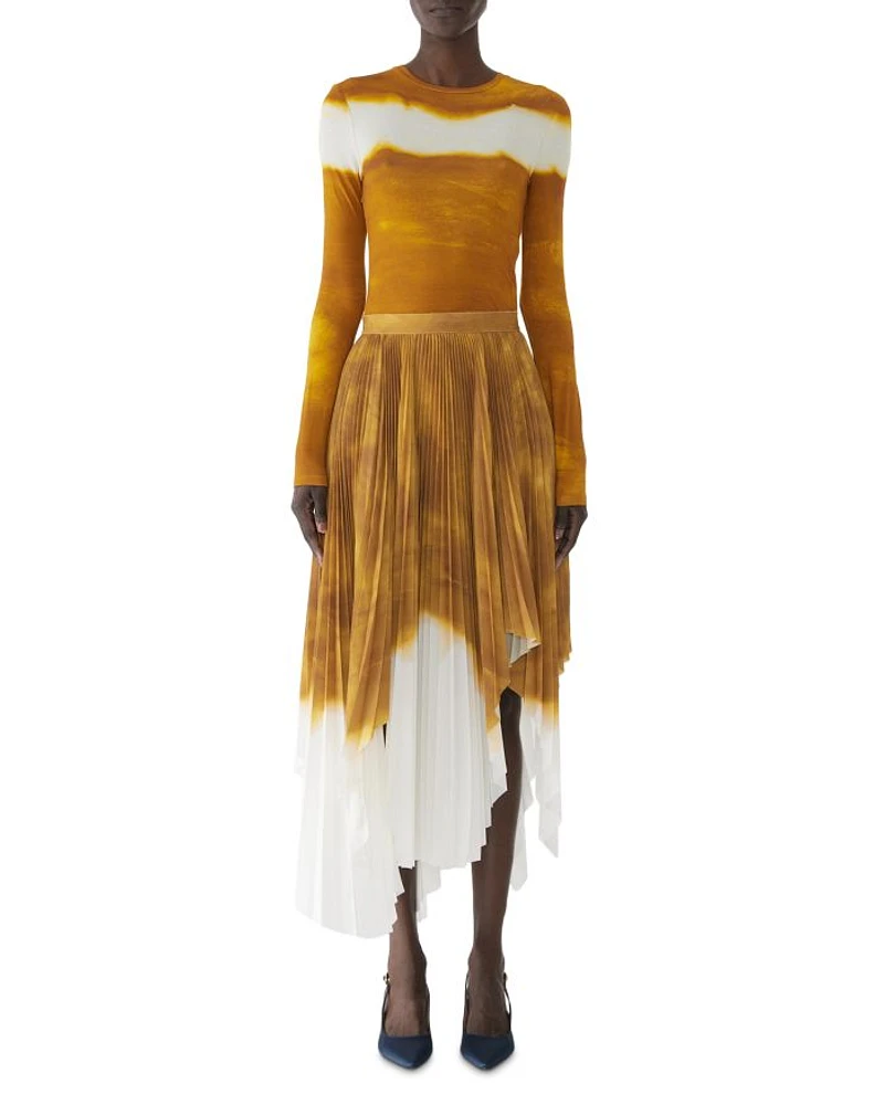 Painted Stripe Pleated Asymmetrical Skirt