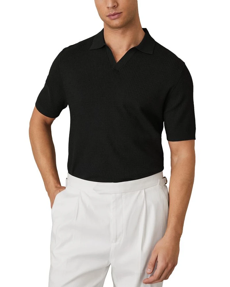 Textured Open Collar Polo Sweater