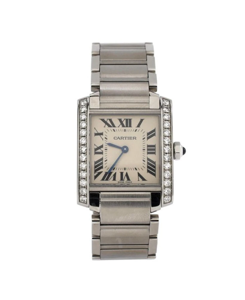 Tank Francaise Quartz Watch in Stainless Steel with Diamond Bezel 25mm
