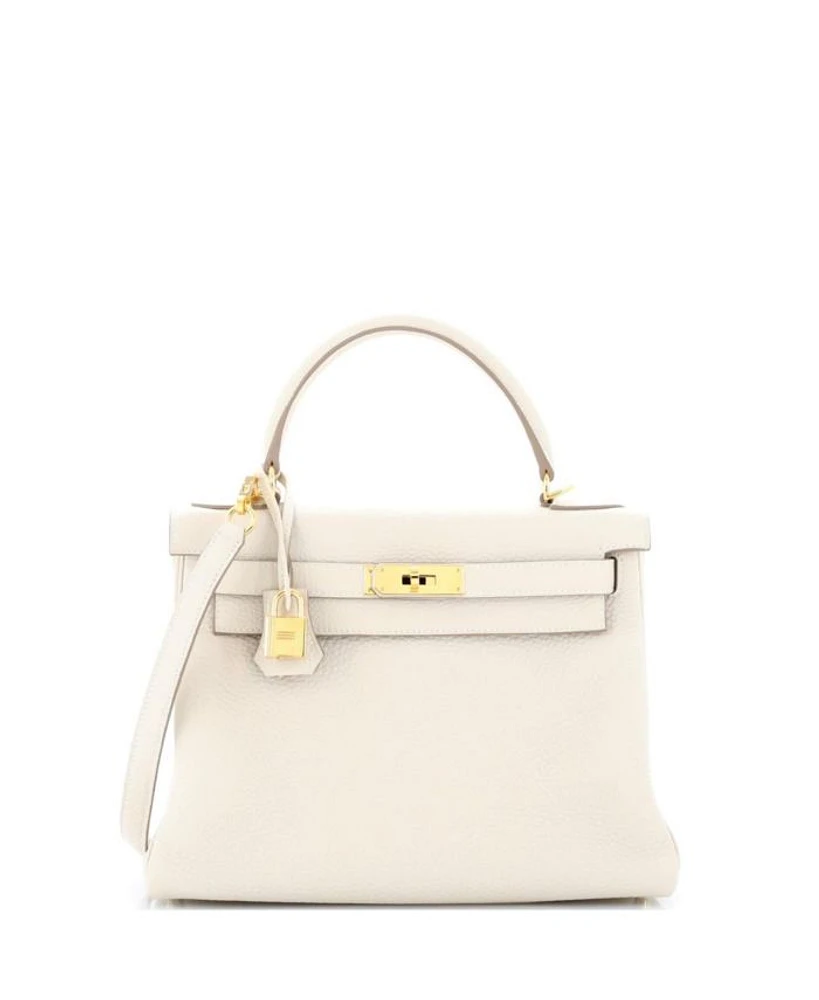 Kelly 28 Handbag Light Clemence with Gold Hardware