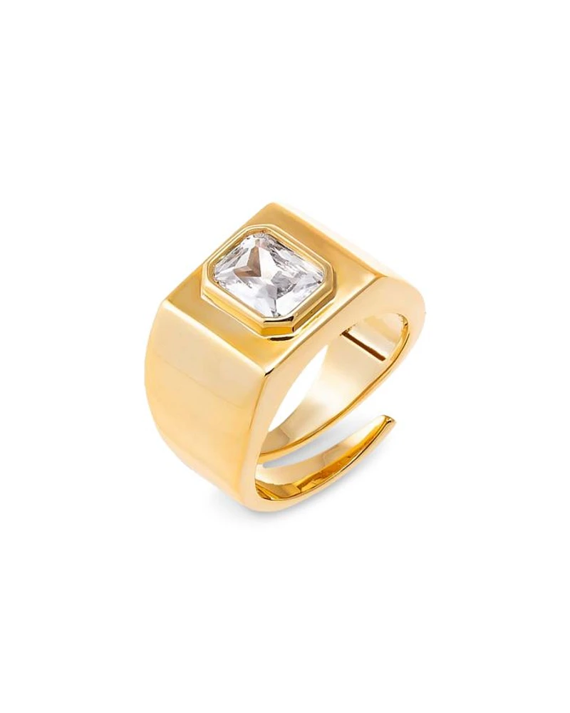 Cubic Zirconia Bezel Baguette Square Signet Adjustable Pinky Ring