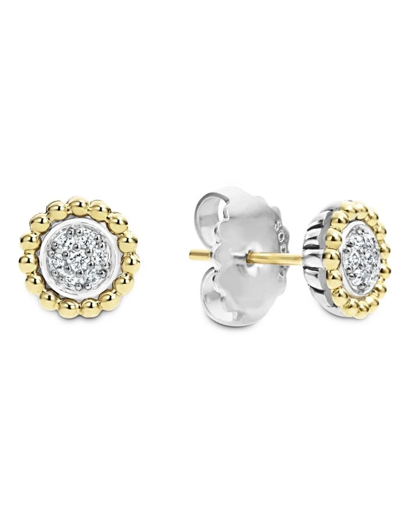 LAGOS 18K Gold and Diamond Caviar Stud Earrings