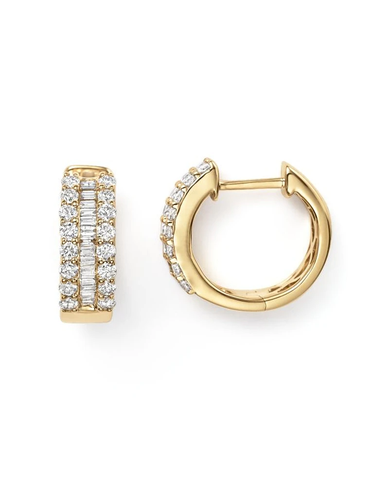 Diamond Round & Baguette Hoop Earrings in 14K Yellow Gold, 0.85 tcw - 100% Exclusiv