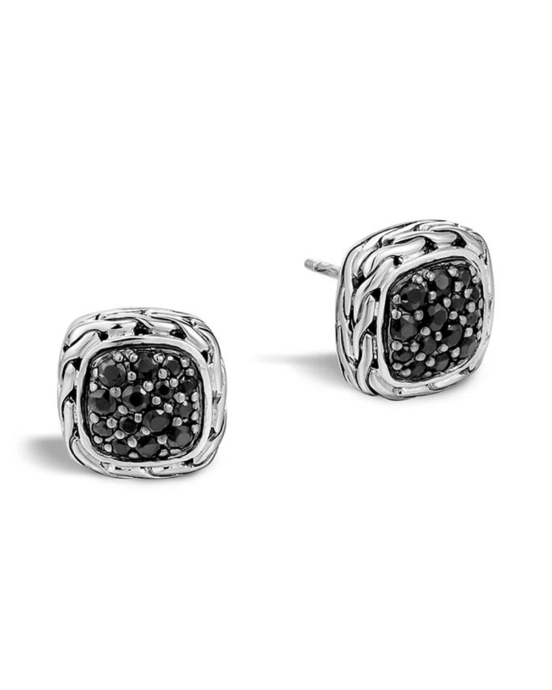 Small Square Stud Earrings with Black Sapphire