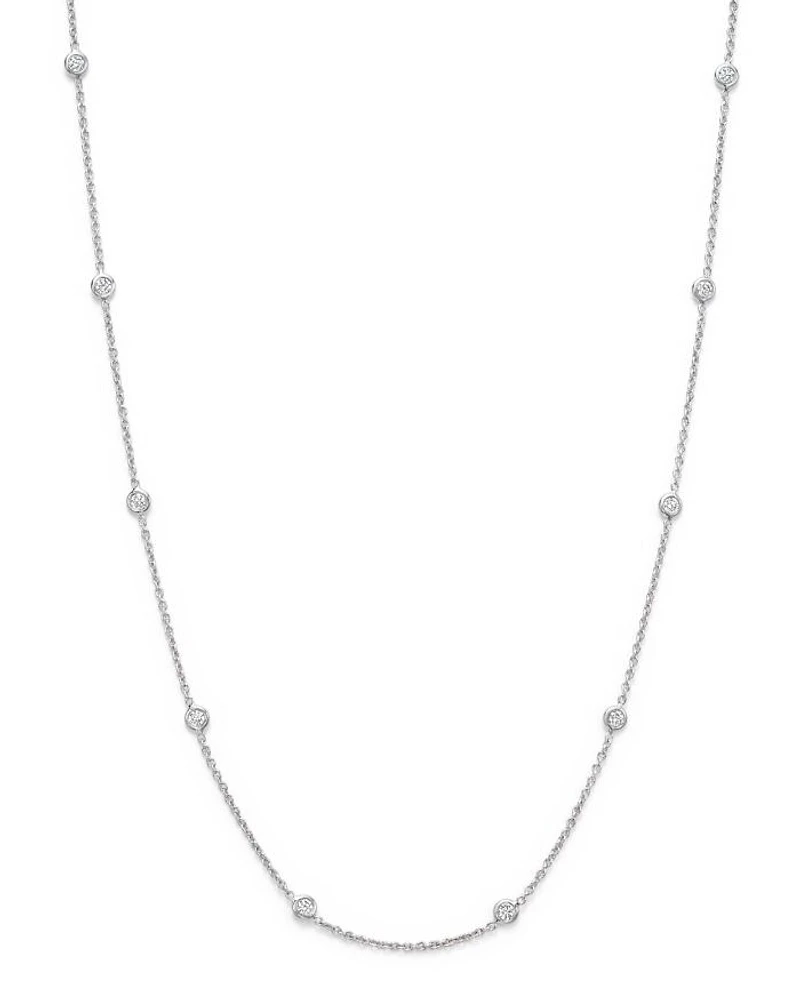 18K White Gold or Yellow Diamond Station Necklace, 16"