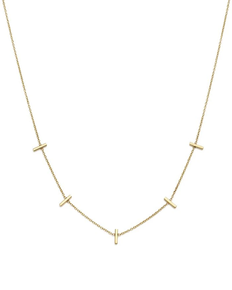 14K Yellow Gold Bar Station Necklace, 16"