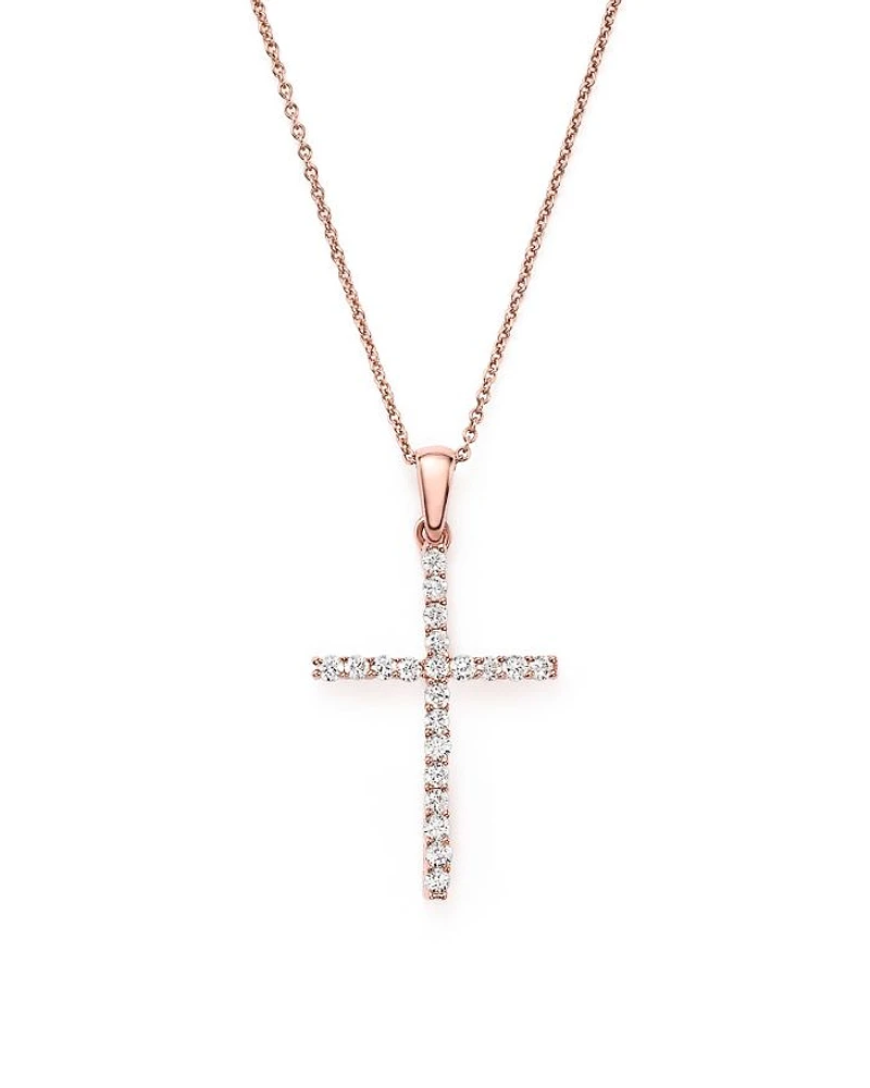 Diamond Cross Necklace in 14K Rose Gold, .25 tcw