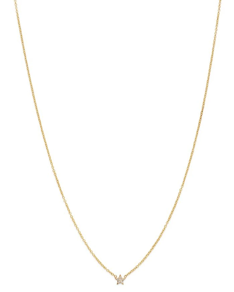 14K Yellow Gold Itty Bitty Diamond Star Pendant Necklace, 16"
