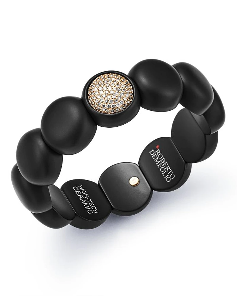 18K Rose Gold & Black Ceramic Dama Stretch Bracelet with Pavé Champagne Diamond Station
