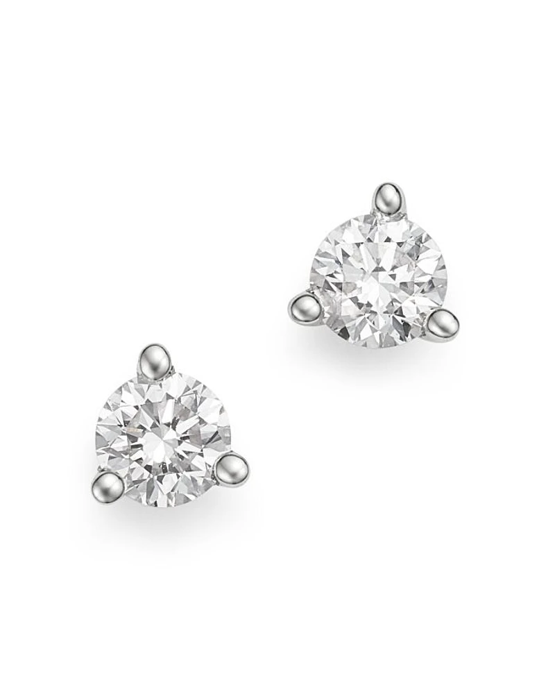 Diamond Stud Earrings 3-Prong Martini Set 14K White Gold